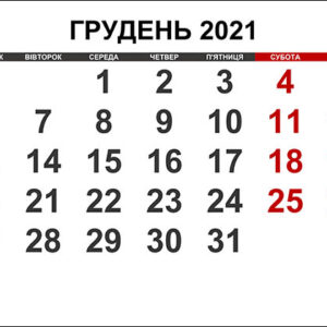 Календар на грудень 2021 року