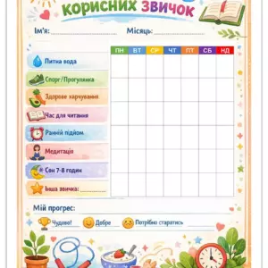 Трекер корисних звичок: шаблон для друку на кожен місяць Трекер корисних звичок